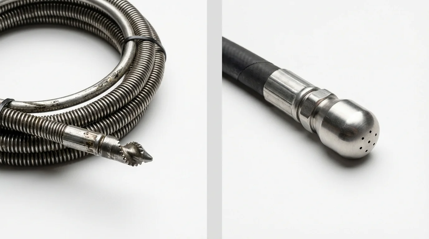 Drain snake cable and hydro jetting nozzle used for drain cleaning in Reese, MI